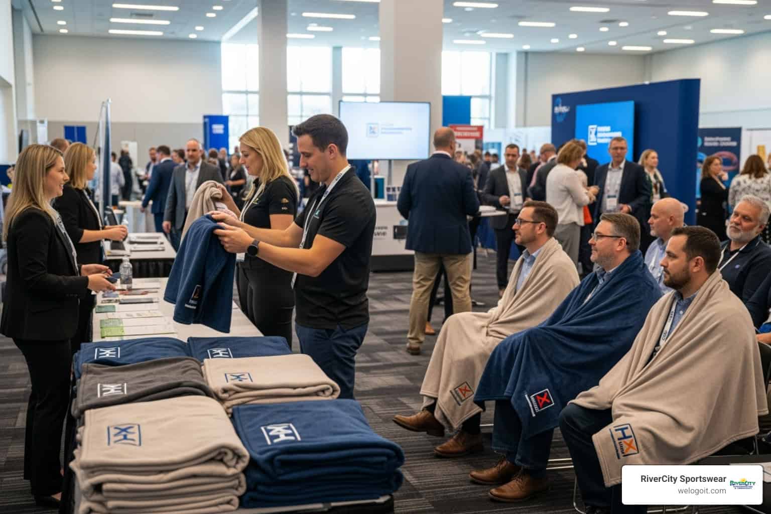 Image of corporate events with branded custom logo fleece blankets as giveaways - custom logo fleece blankets Image of corporate events with branded custom logo fleece blankets as giveaways - custom logo fleece blankets
